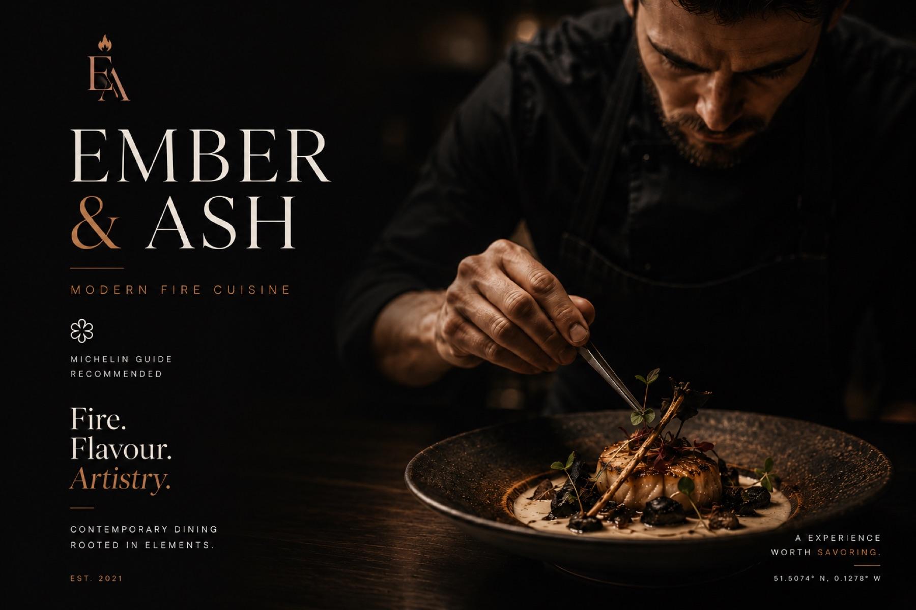 Ember & Ash shown across desktop, mobile and brand collateral
